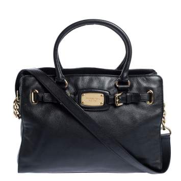 Pre Owned MICHAEL Michael Kors Black Leather Hamilton East West Tote