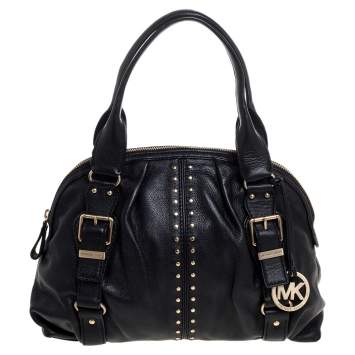 Pre Owned Michael Michael Kors Black Leather Studded Bedford Satchel