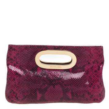 Pre Owned MICHAEL Michael Kors Fuchsia Snakeskin Effect Leather Berkley Clutch