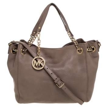 Pre Owned Michael Michael Kors Beige Leather Jet Set Chain Hobo