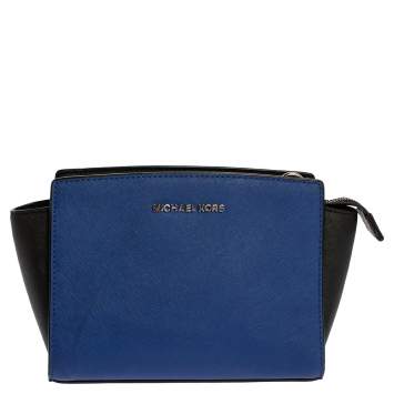 Pre Owned MICHAEL Micheal Kors Blue/Black Leather Small Selma Crossbody Bag