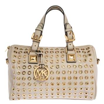 مملوكة مسبقًا Michael Michael Kors Cream Leather Grayson Grommet Satchel