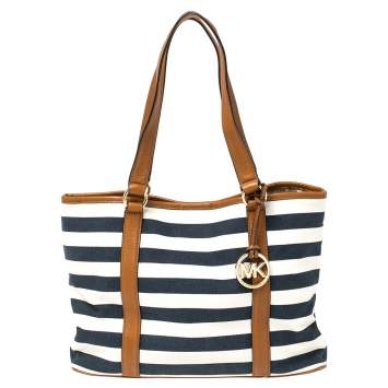 Pre Owned Michael Kors Tri Color Canvas and Leather Striped Tote 