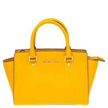 مملوكة مسبقًا MICHAEL Michael Kors Mustard Leather Medium Selma Satchel