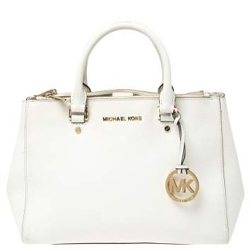 Pre Owned MICHAEL Michael Kors White Leather Medium Sutton Tote