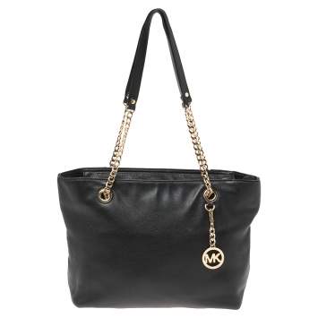 Pre Owned MICHAEL Micheal Kors Black Leather Jet Set Chain Tote