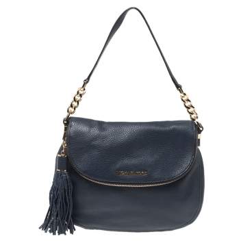 Pre Owned Michael Michael Kors Blue Leather Bedford Top Handle Bag