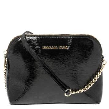 Pre Owned MICHAEL Michael Kors Black Textured Patent Leather Cindy Crossbody Bag