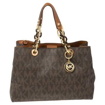 Pre Owned MICHAEL Michael Kors Brown Signature Coated Canvas Medium Cynthia Tote