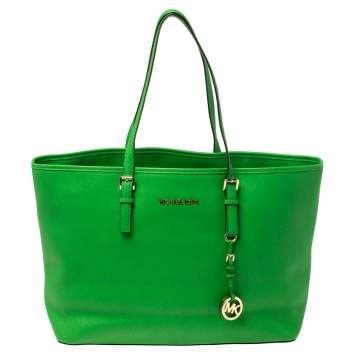 Pre Owned MICHAEL Michael Kors Green Saffiano Leather Jet Set Tote