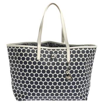 Pre Owned MICHAEL Michael Kors Blue/White Polka Dot Saffiano Leather Jet Set Tote