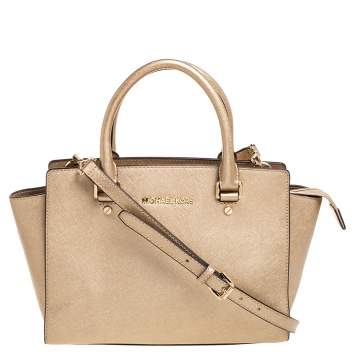مملوكة مسبقًا MICHAEL Michael Kors Metallic Gold Leather Medium Selma Satchel