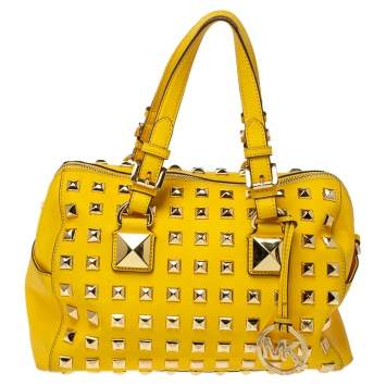 مملوكة مسبقًا MICHAEL Michael Kors Yellow Leather Studded Grayson Satchel
