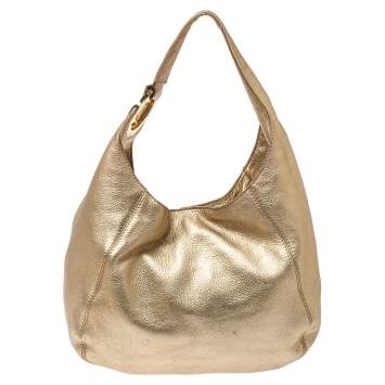 Pre Owned MICHAEL Michael Kors Gold Leather Fulton Hobo