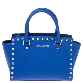مملوكة مسبقًا MICHAEL Michael Kors Blue Leather Selma Studded Tote