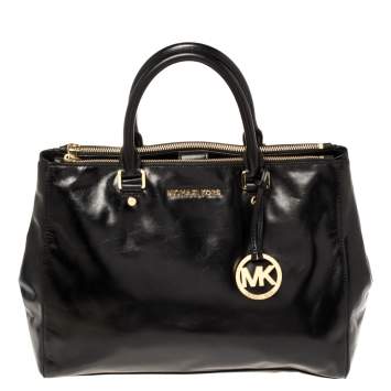 Pre Owned MICHAEL Michael Kors Black Leather Large Sutton Tote