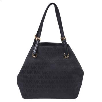 Pre Owned MICHAEL Micheal Kors Black Signature Canvas and Leather Jet Set Tote