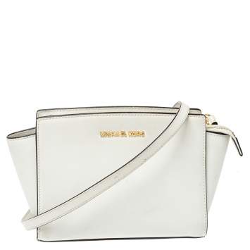 Pre Owned MICHAEL Micheal Kors White Leather Small Selma Crossbody Bag