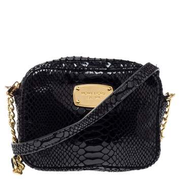 Pre Owned MICHAEL Michael Kors Black Snakeskin Effect Leather Crossbody Bag
