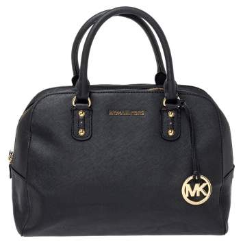 Pre Owned MICHAEL Michael Kors Black Leather Zip Satchel 