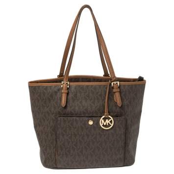 Pre Owned Michael Kors Dark Brown Signature Coated Canvas Ciara Tote
