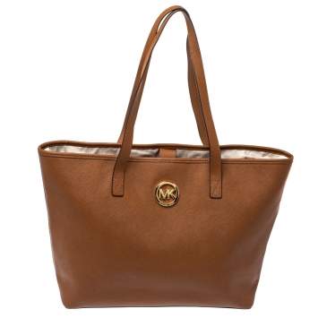 Pre Owned MICHAEL Michael Kors Brown Saffiano Leather Jet Set Travel Tote