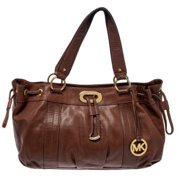 Pre Owned MICHAEL Michael Kors Brown Leather Drawstring Tote