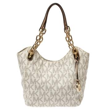 Pre Owned MICHAEL Michael Kors White Signature Coated Canvas Lilly Tote