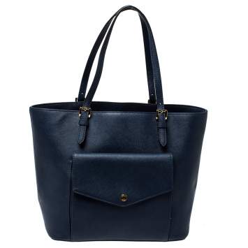 Pre Owned MICHAEL Michael Kors Navy Blue Leather Front Pocket Tote     