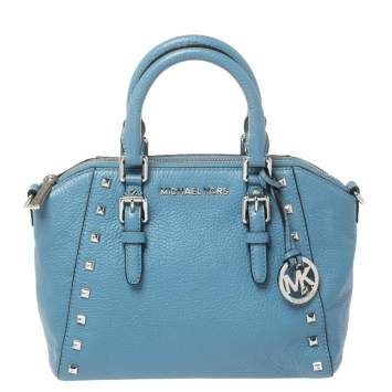 Pre Owned MICHAEL Michael Kors Blue Leather Medium Studded Ciara Satchel