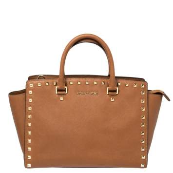 Pre Owned MICHAEL Michael Kors Brown Leather Selma Studded Tote