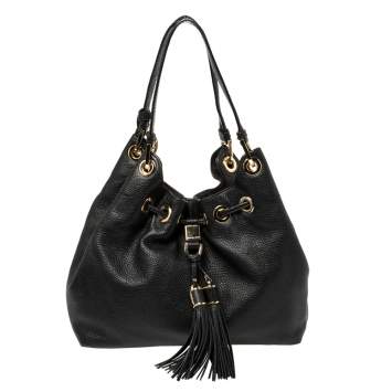 Pre Owned MICHAEL Michael Kors Black Leather Camden Drawstring Hobo