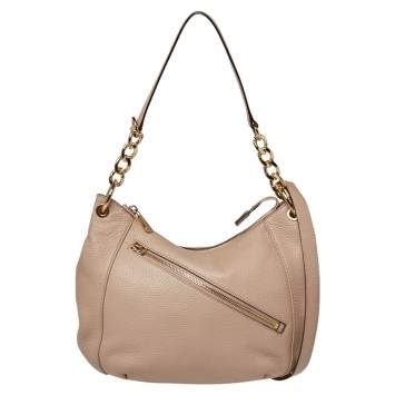 Pre Owned MICHAEL Michael Kors Beige Grained Leather Shoulder Bag