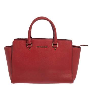 Pre Owned Michael Kors Red Leather Medium Selma Tote