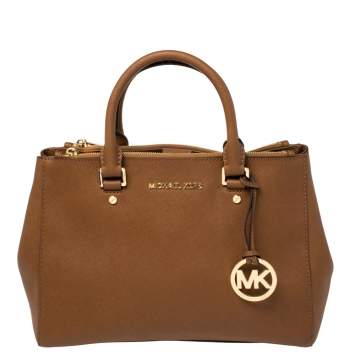 Pre Owned MICHAEL Michael Kors Brown Saffiano Leather Double Zip Tote