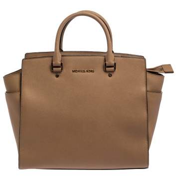 Pre Owned MICHAEL Michael Kors Beige Leather Large Selma Tote