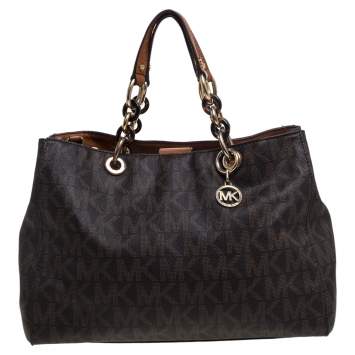 Pre Owned MICHAEL Michael Kors Brown Signature Coated Canvas Medium Cynthia Tote