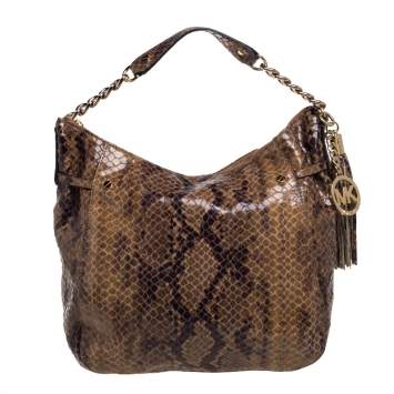 مملوكة مسبقًا MICHAEL Michael Kors Brown Python Embossed Leather Hobo