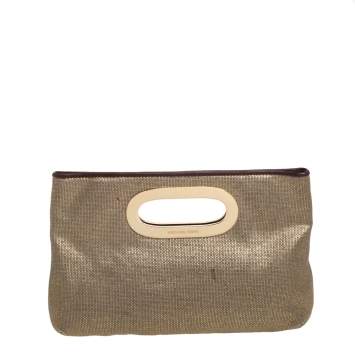 Pre Owned MICHAEL Michael Kors Gold Raffia Berkley Clutch