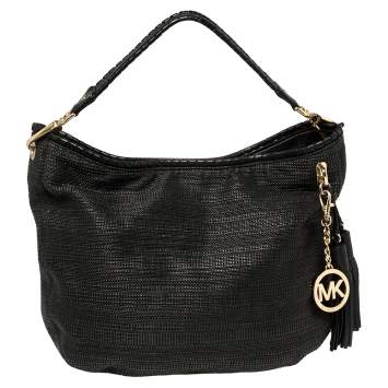 Pre Owned MICHAEL Michael Kors Black Straw And Leather Bennet Hobo