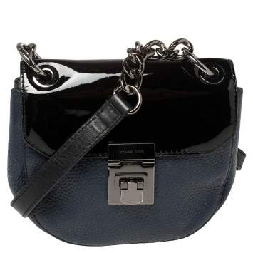 Pre Owned MICHAEL Michael Kors Blue/Black Patent and Leather Mini Cecelia Crossbody Bag