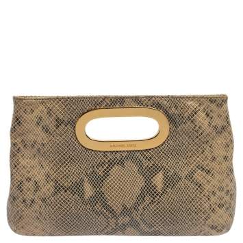 Pre Owned MICHAEL Michael Kors Beige/Black Snakeskin Effect Leather Berkley Clutch