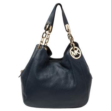 Pre Owned MICHAEL Michael Kors Navy Blue Leather Fulton Hobo