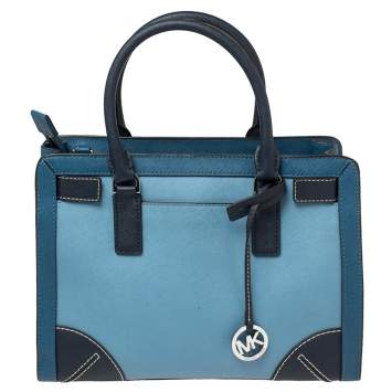 Pre Owned MICHAEL Michael Kors Two Tone Blue Saffiano Leather Dillon Tote