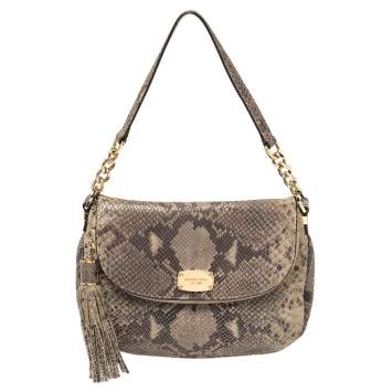 Pre Owned MICHAEL Michael Kors Grey Python Embossed Leather Crossbody Bag
