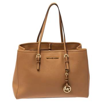 Pre Owned MICHAEL Michael Kors Tan Leather Jet Set Travel Tote 