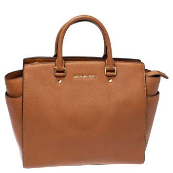 Pre Owned MICHAEL Michael Kors Brown Saffiano Leather Large Selma Tote