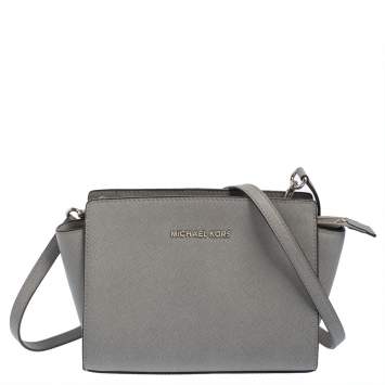 Pre Owned MICHAEL Michael Kors Grey Leather Medium Selma Crossbody Bag