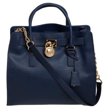 Pre Owned MICHAEL Michael Kors Blue Saffiano Leather Large Hamilton North South Tote