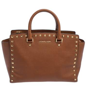 Pre Owned MICHAEL Michael Kors Brown Studded Leather Selma Tote